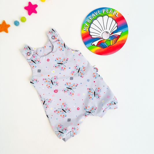 Ready To Ship Grey Butterflies Shortie Rompers