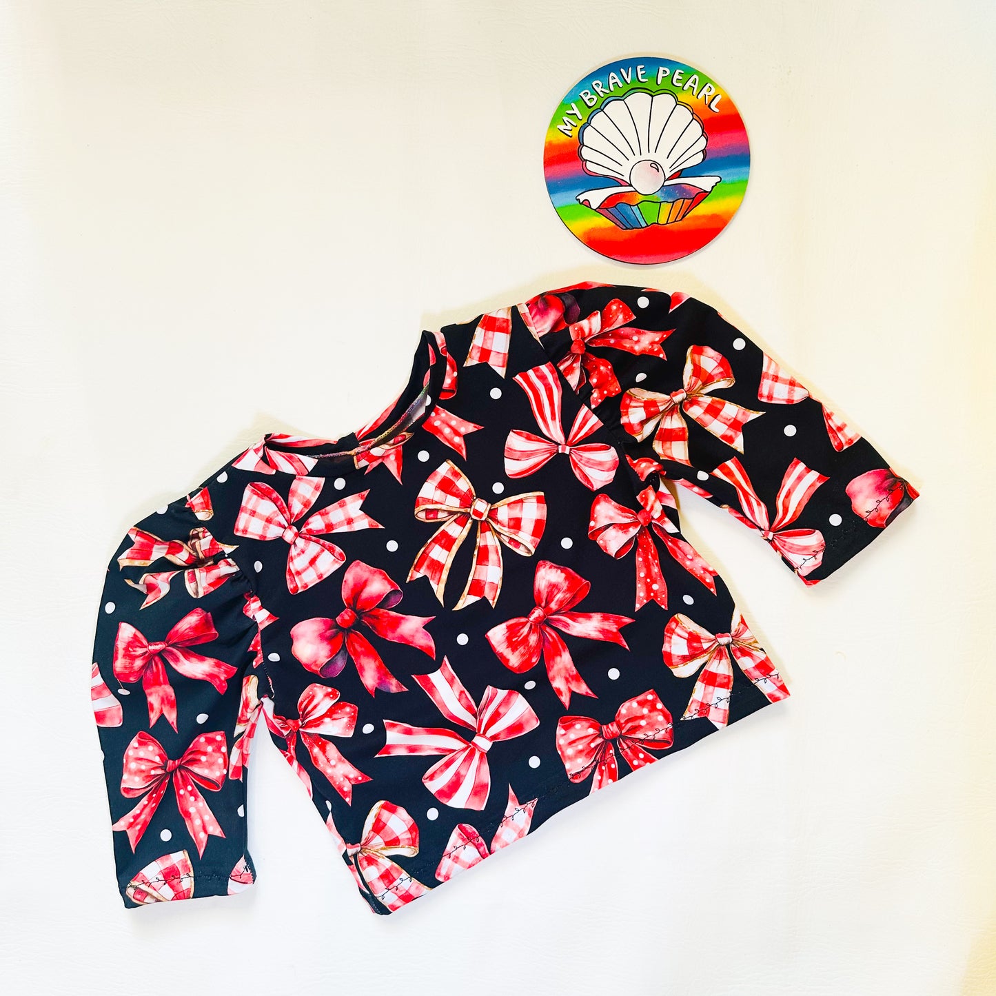 Kids Christmas Mock Neck Ruched Sleeve Top