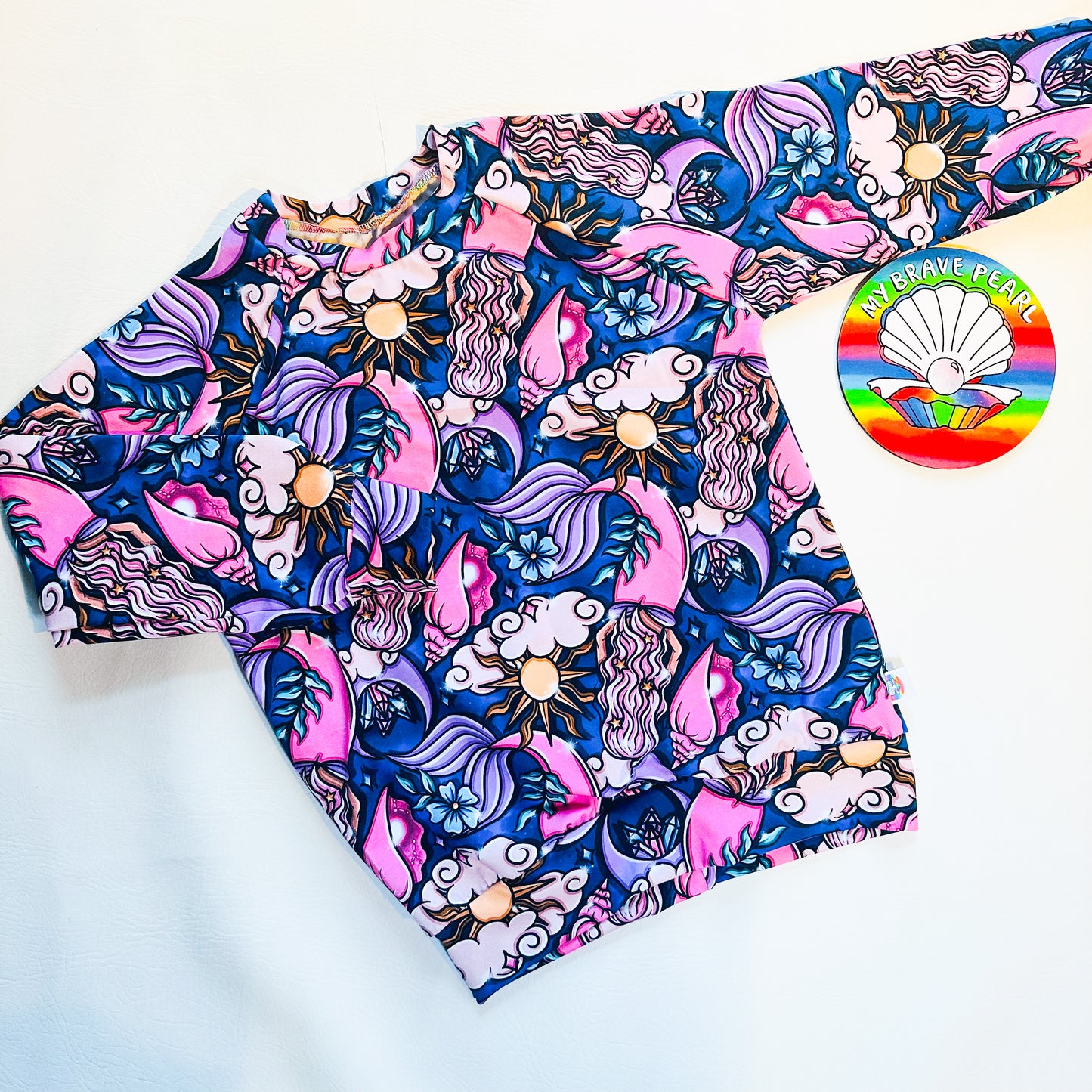 Ready To Ship 8-9Y Celestial Mermaid Raglan Sweatshirt - UPSIDE DOWN DESIGN