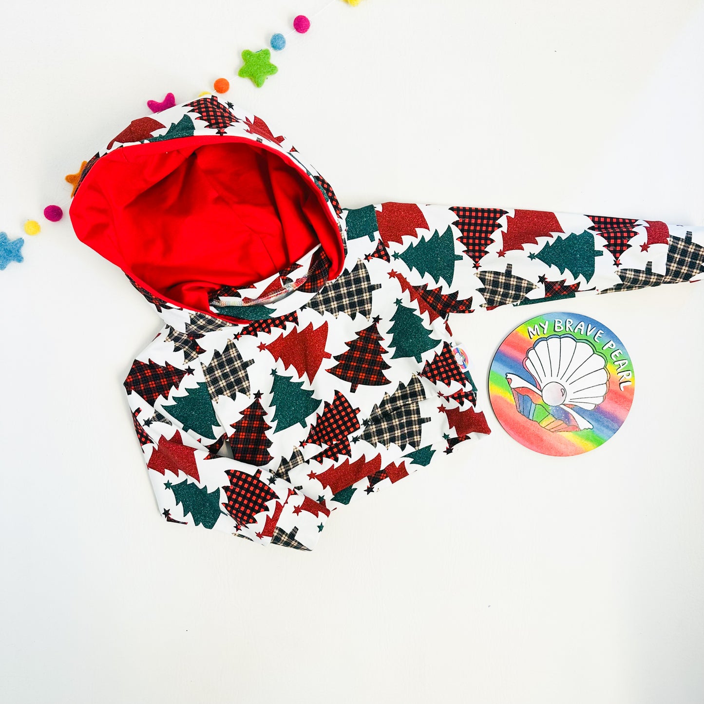 Ready To Ship 7-8Y Plaid Tree Christmas Cropped Hoodie