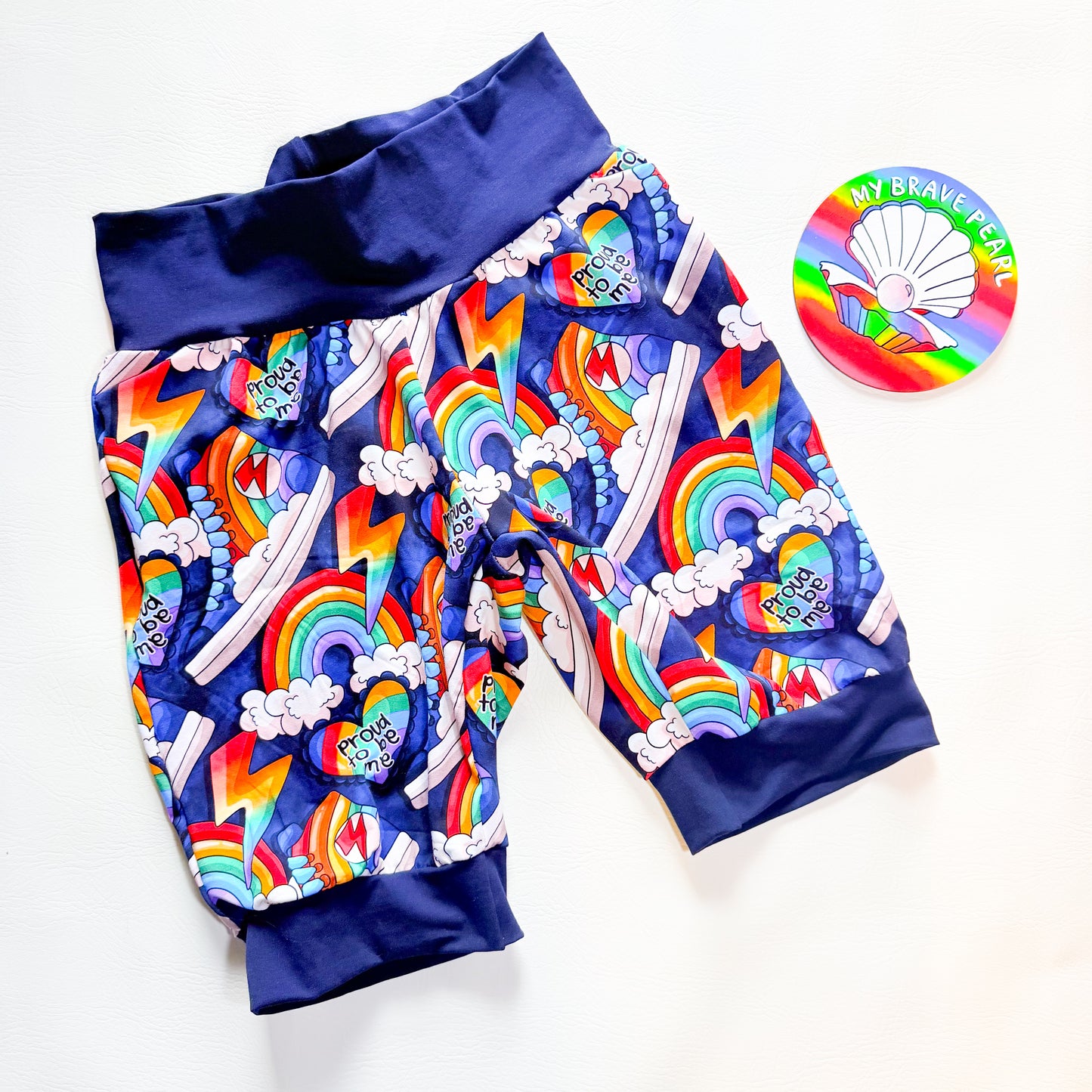 Ready To Ship L Adult Proud To Be Me Navy Knee Jogger Shorts