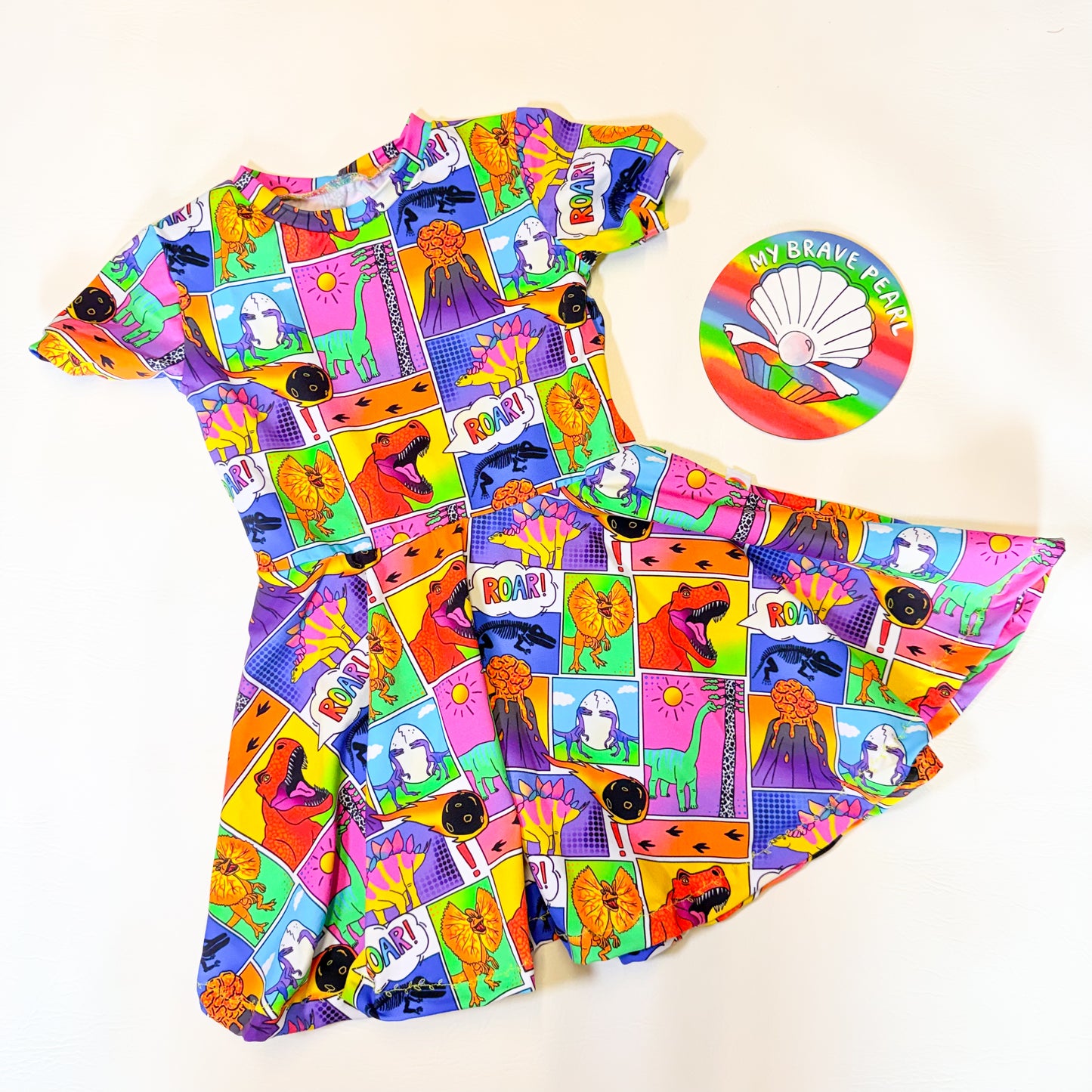 Ready To Ship 4-5Y Dino Comics Skater Dress