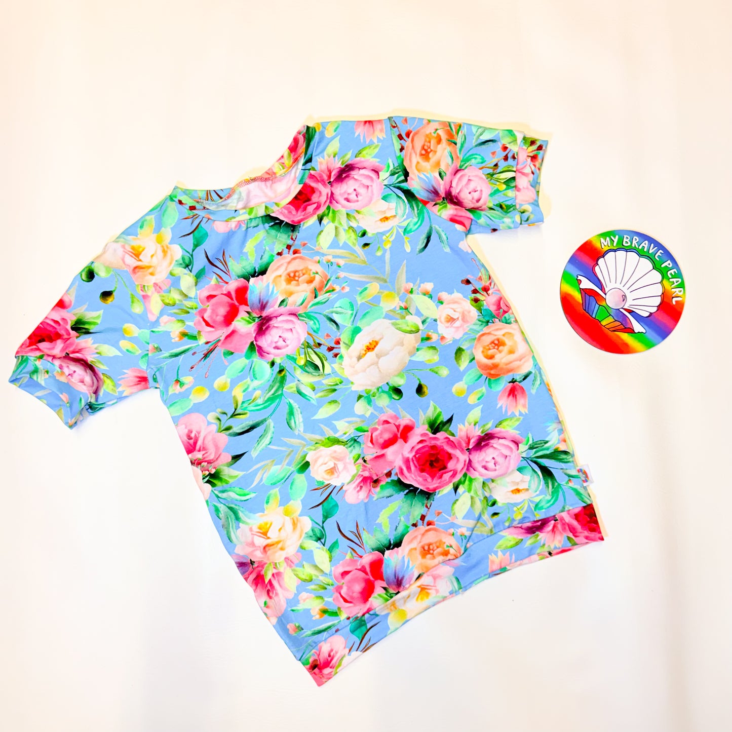 Ready To Ship 11-12Y Blue Floral Short Sleeve Tee