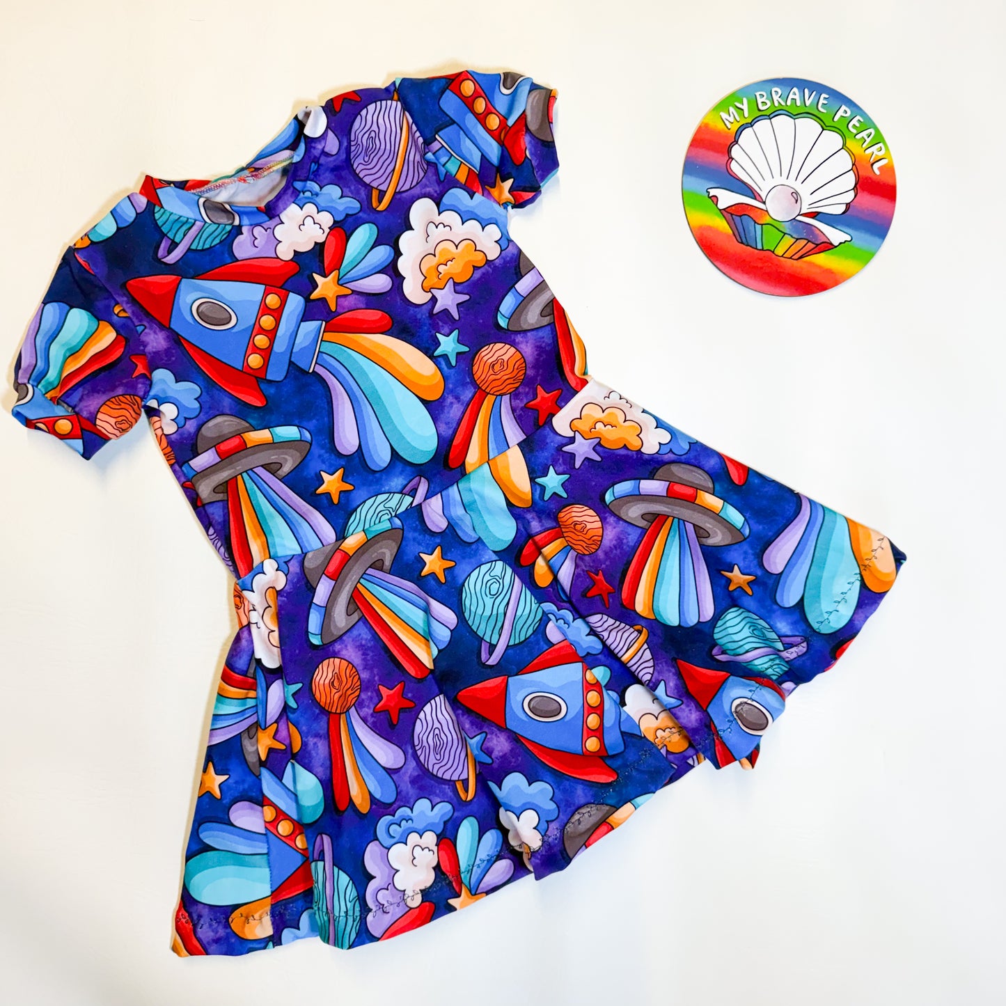 Ready To Ship 2-3Y Rainbow Space Skater Dresses