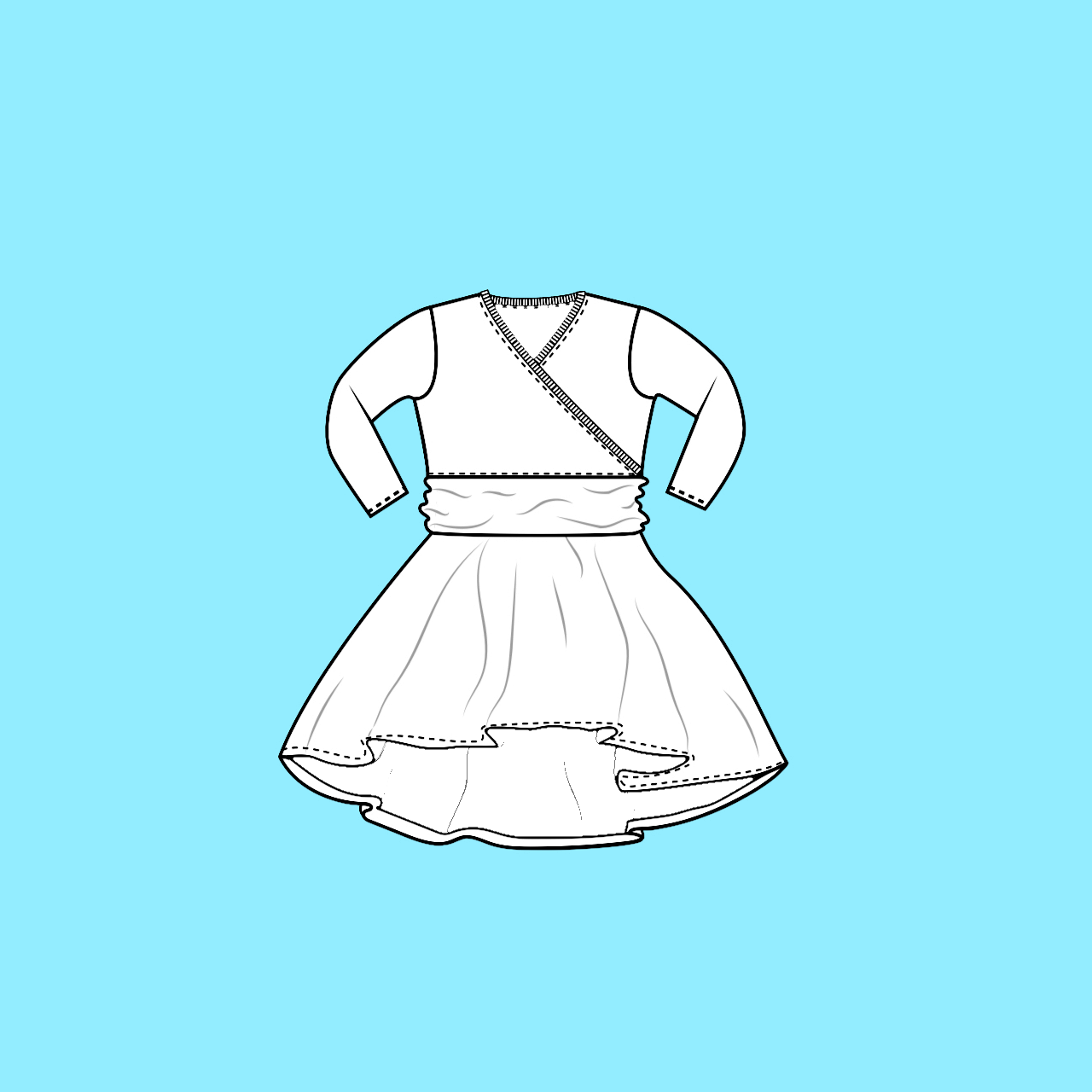 Kids Long Sleeve Cross Front Drop Hem Dress