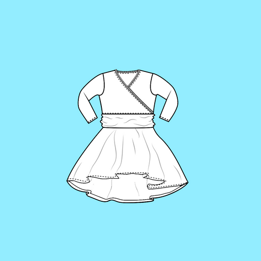 Kids Long Sleeve Cross Front Drop Hem Dress