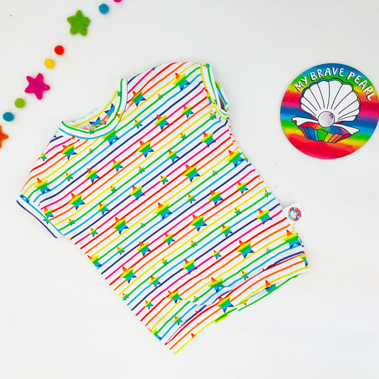 Ready To Ship Rainbow Star Stripe Dolman Tees
