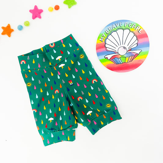 Ready To Ship 4-5Y Green Raindrops Kids Shorts