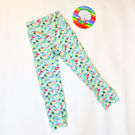 Ready To Ship 6-7Y Green Triangles Bamboo Joggers
