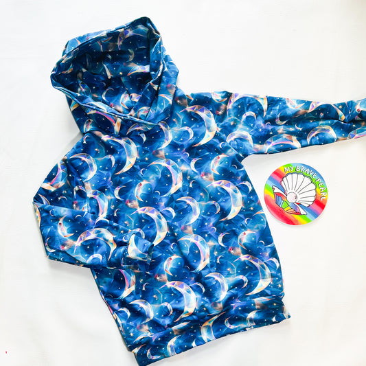 Ready To Ship 10-11Y Big & Small Irridescent Moons Hoodie