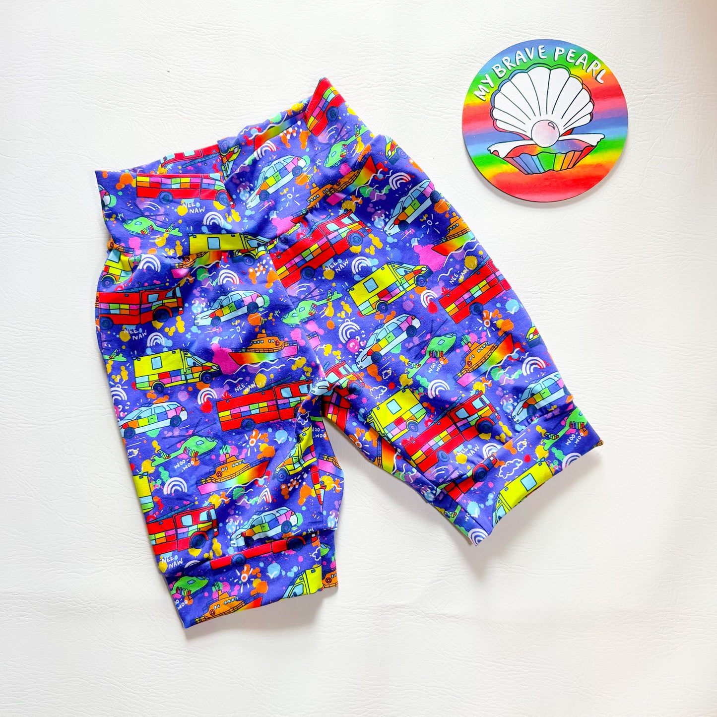 Ready To Ship 9-10Y Rainbow Emergency Vehicles Jogger Shorts