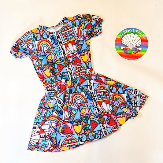 Ready To Ship 3-4Y Summer Patchwork  Skater Dress