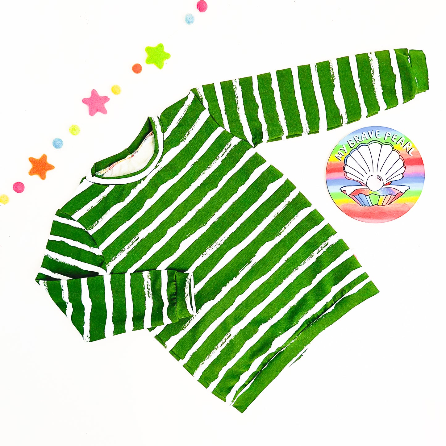 Ready To Ship Green Stripe Long Sleeve Tees