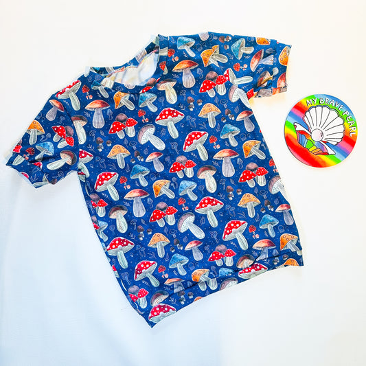 Ready To Ship 9-10Y Denim Mushrooms Tee