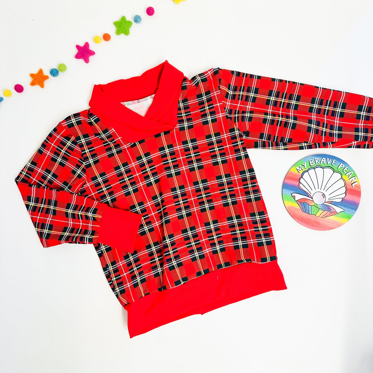 Ready To Ship 4-5Y Red Tartan Shawl Collar Christmas Jumper