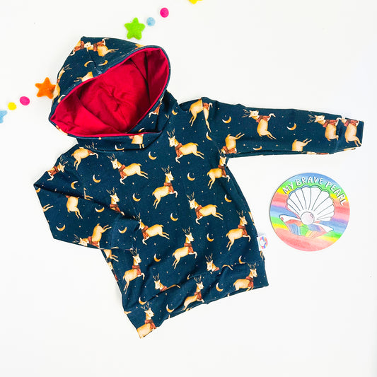 Ready To Ship 6-7Y Navy Reindeer Christmas Hoodie