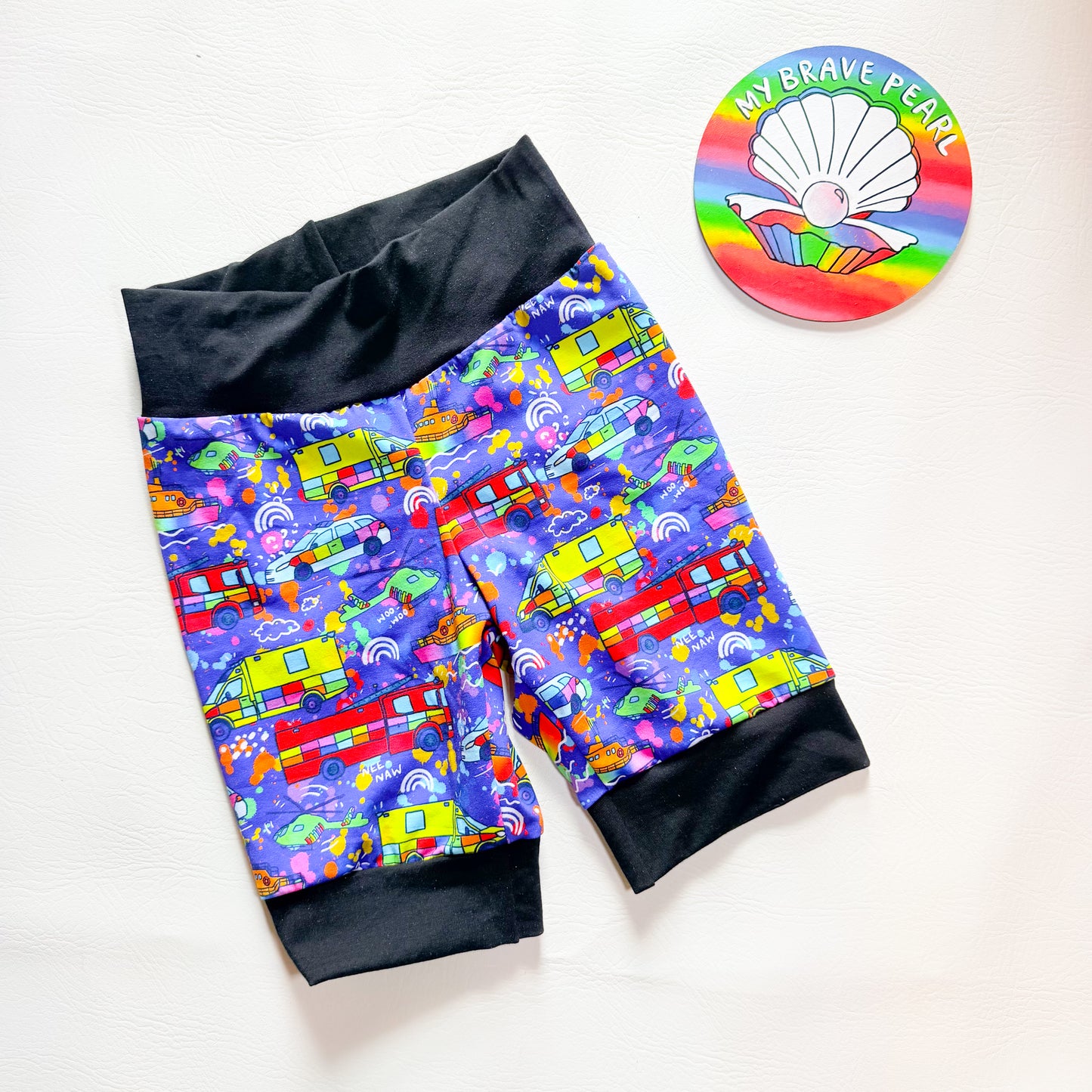 Ready To Ship 7-8Y Rainbow Emergency Vehicles  Jogger Shorts