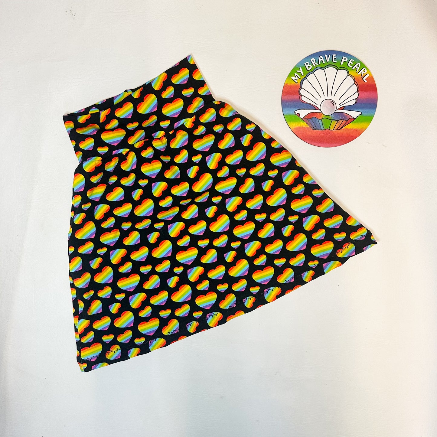 Ready To Ship 7-8Y Black Rainbow Hearts Skirt