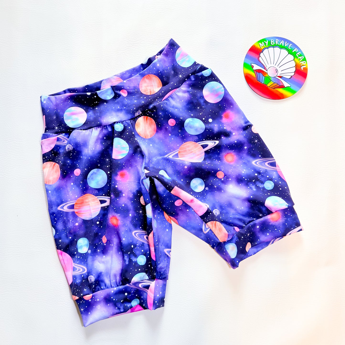 Ready To Ship XXL Adult Purple Space Knee Jogger Shorts