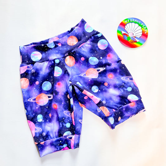 Ready To Ship XXL Adult Purple Space Knee Jogger Shorts