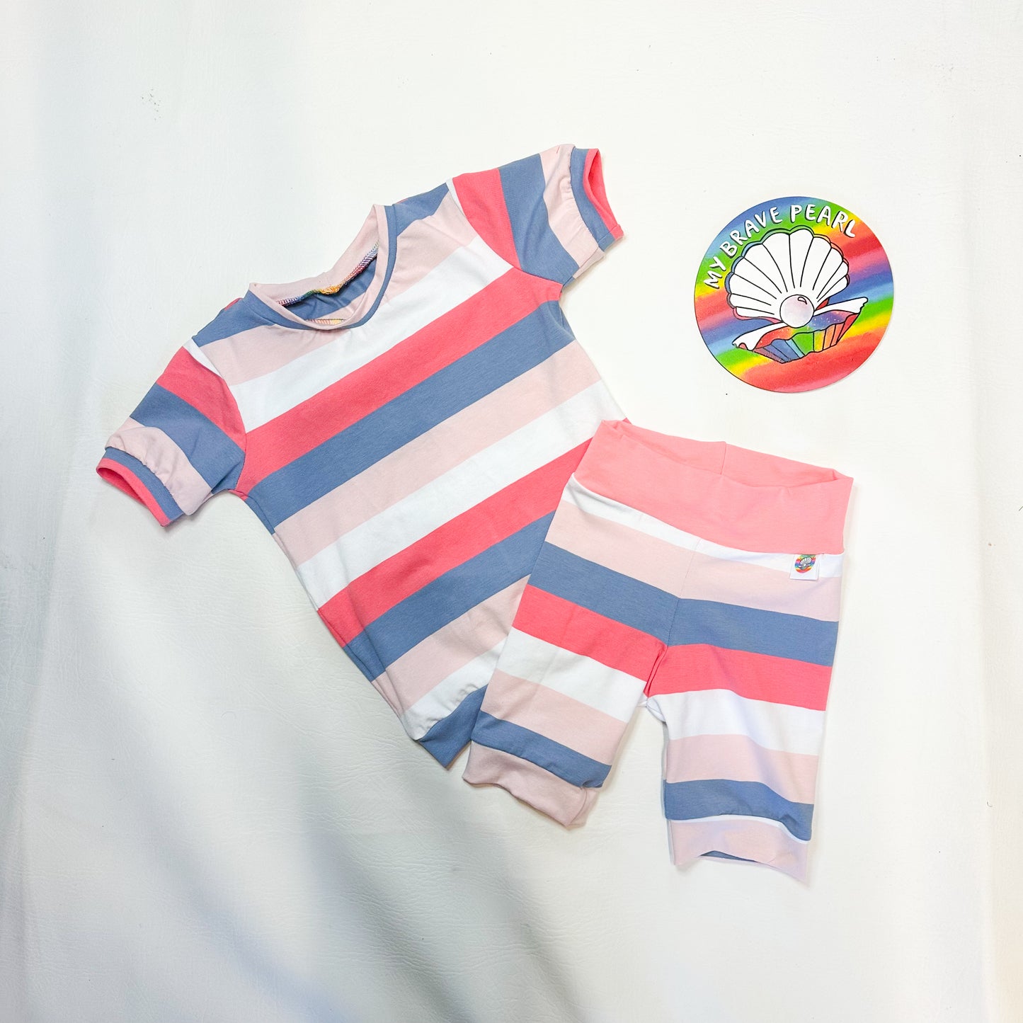 Ready To Ship 3-4Y Pink/Grey/White stripe Lounge Set