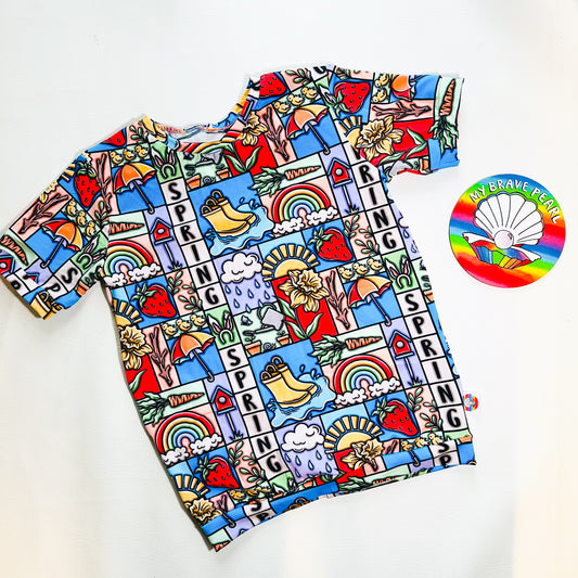 Ready To Ship 11-12Y Spring Patchwork Short Sleeve Tee