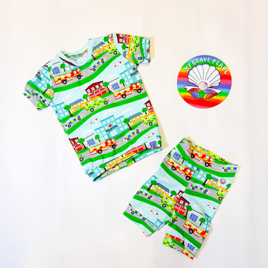 Ready To Ship 1-2Y Emergency Vehicles Shortie Lounge Set