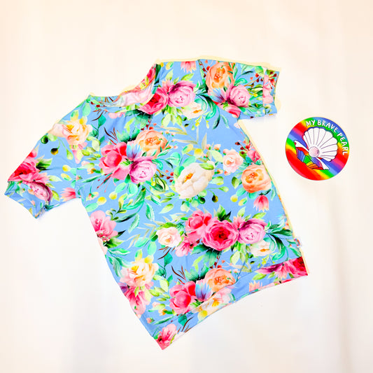 Ready To Ship 11-12Y Blue Floral Short Sleeve Tee