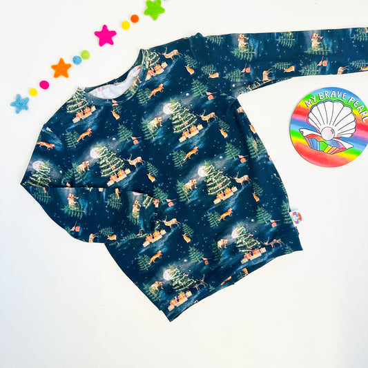 Ready To Ship 6-7Y Woodland Christmas Long Sleeve Tee