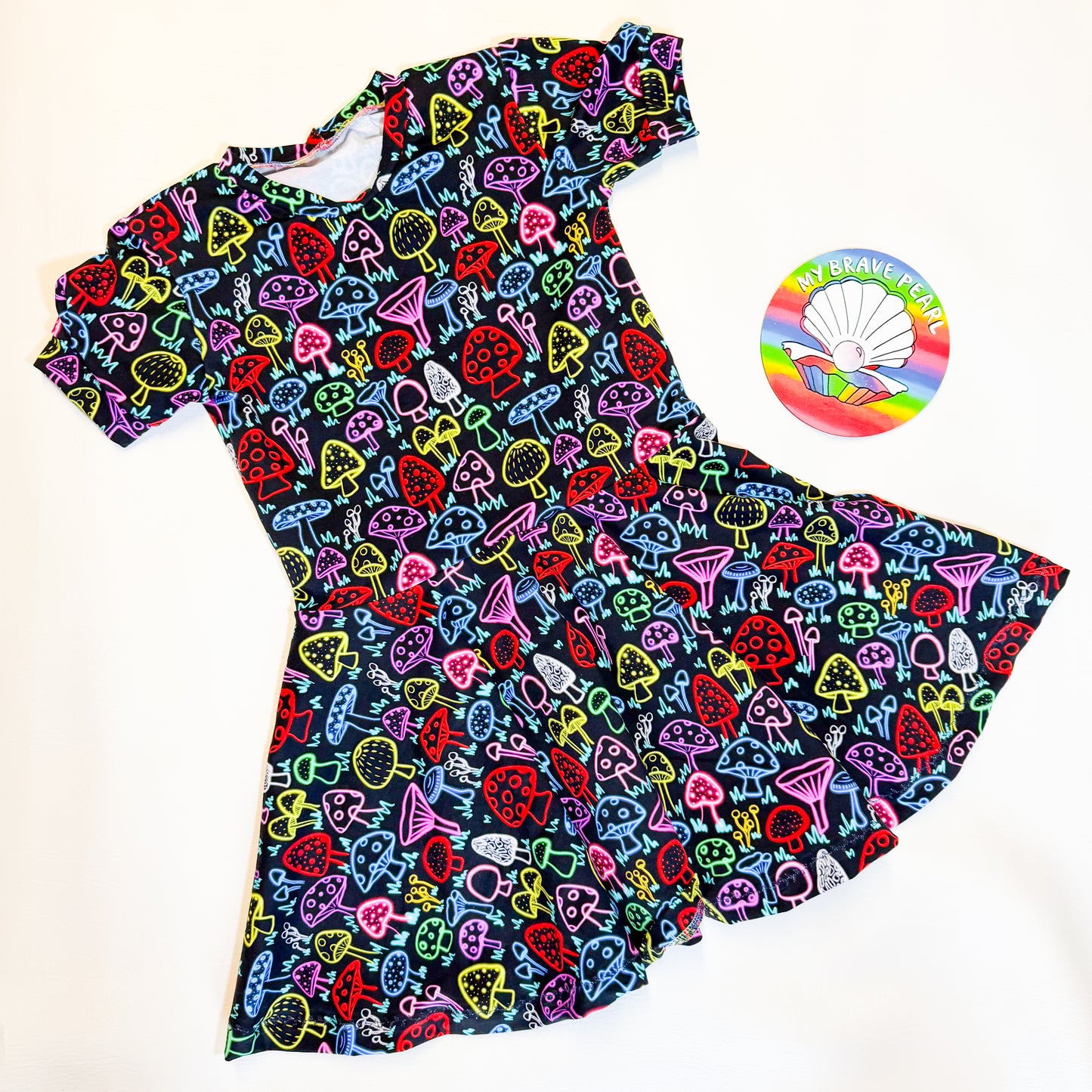 Ready To Ship 8-9Y Neon Mushroom Skater Dress