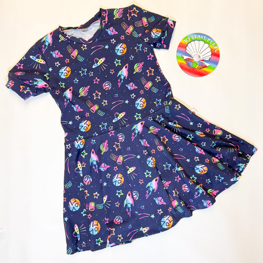 Ready To Ship 9-10Y Navy Space Skater Dress